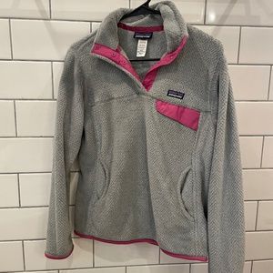 Patagonia Women's Re-Tool Snap-T Fleece Pullover Size S Gray /Pink